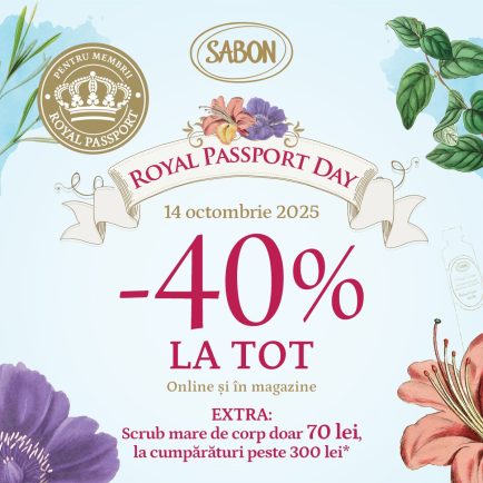 reduceri de 40% la Sabon de royal passport day